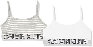 Calvin Klein Girls' Cotton Training Bra Bralette with Adjustable Straps, 2 Pack, 2 Pack | Classic White/Heather Grey, X-Large