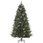 HOMCOM 7FT Artificial Christmas Snow Pine Tree Holiday Home Xmas Decoration with Automatic Open, Pinecone, Green