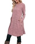 Aokosor Long Sleeve Dress for Women Jumper Dress Ladies Button Tunic Dress with Pockets Pink Size 14-16