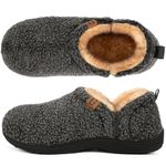 LongBay Men's Fuzzy Slippers Comfy Memory Foam House Shoes Slip-On Warm Winter Indoor Outdoor with Elastic Gores Grey 11-12