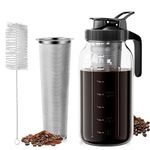 VA1KENE Cold Brew Coffee Maker 64oz, Iced Coffee Maker with Stainless Steel Filter, Mason Jar Pitcher with Lid and Spout (Black)