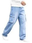 Ben Martin Men's Cargo || Men Cargo Pants || Men Cargo Pants Denim || Loose Pant for Men || Light Blue Cargos for Men Size 34