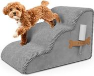 PAWZY Foam Pet Stairs for Bed, Couch or Window PREFIXED COVER - Wide Dog Steps for Bed, Waterproof, Non-Slip Base - 3-Tier Dog Ramp Dog Stairs for Small Dogs, Puppies, Cats - Dog Stairs & Steps (Grey)