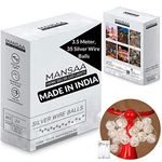 MANSAA Essentials - Home Decor String Light (Battery Operated with 3 AA Battery Case(Batteries not Included) (Silver Balls, 35 Balls 12 feet)