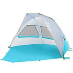 WolfWise 3 Person Portable Beach Tent UPF 50+ Sun Shade Canopy Umbrella with Extendable Floor, Blue