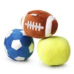 3-PACK Interactive Dog Toys Ball Suitable for Small and Medium Dogs, Soccer Ball, Football and Tennis Balls for Dogs, Stuffed with Fluffy Squeak Dog Toys, Puppy Dog Plush toys, Dog Birthday Gifts