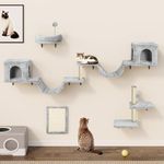 YITAHOME 8-Piece Cat Climbing Wall Set, Sturdy Plush Climber for Cats, Cat Climbing Frame Play Towers with Scratching Posts, Cat House, Cat Bridge, Cat Stairs and Hanging Ball, Light Gray