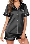 Ekouaer Satin Pajamas Women's Short Sleeve Sleepwear Soft Silk Button Down Loungewear Pjs Shorts Set S-XXL