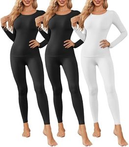 Ekouaer 3 Pack Thermal Underwear for Women Long Johns Long Sleeve Base Layer Thermals Cold Weather Sets black/black/white XXL