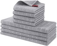 Homaxy Kitchen Towels and Dishcloths Set, 12 x 12 and 13 x 28 Inches, Set of 8 Bulk Cotton Terry Kitchen Towels Set, Checkered Designed, Soft and Super Absorbent Dish Towels, Grey