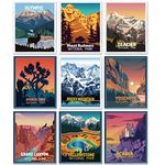 9 Pieces Vintage National Park Posters, National Park Art Prints Nature Wall Art and Mountain Print Set Abstract Travel Unframed for Hikers Campers Living Room Decor, 8 x 10 Inch(National Park)