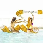 ALLADINBOX 4 PCS Inflatable Pool Battle Log Rafts, Float Row Toys for 2 Players Fighting Float Ride On, 2 Sitting Canoes and 2 Sticks, Joust Set Pool Party Water Sports Games, Wood Grain