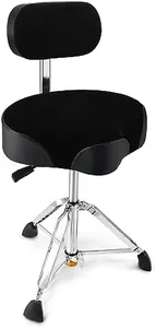 Starfavor Drum Throne with Backrest Hydraulic Drum Stool Adjustable Height, Airlift Drum Seat with Back Support, Thick Padded Drum Chair Saddle Stool Drum Throne Seat for Drummers, Black, ST-700