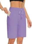 DIBAOLONG Women's Bermuda Shorts with 3 Pockets 8'' Casual Comfy Long Shorts for Women Lounge Athletic Running Yoga Lavender L