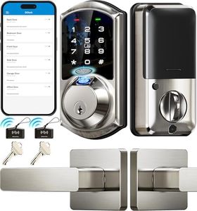 Veise Fingerprint Smart Locks for Front Door with 2 Lever Handle Set, App Control, Keyless Entry, Electronic Digital Keypad Deadbolt, Auto Lock, Waterproof, Easy to Install, Satin Nickel