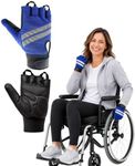 Inspired Comforts Wheelchair Gloves Fingerless Full Thumb with Anti-Slip Grip, Breathable & Reflective (Black/Blue,S)
