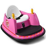 COSTWAY Kids Bumper Car, 360-Degree Rotation Spin Children’s Waltzer Cars with Joystick, Remote Control, Colorful Flashing Lights and Music, Battery Powered Ride on Toy for Boys Girls (Pink)