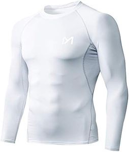 MEETYOO Men's Compression Long Sleeve Athletic Workout Shirt, White, Small