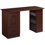 HOMCOM Computer Desk with 3-Tier Storage Shelves, 47 Inches Home Office Desk with Drawers, Study Writing Table, Walnut