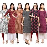 Pinkmint Women's Crepe Digital Print Straight Kurta [Pack of 6]