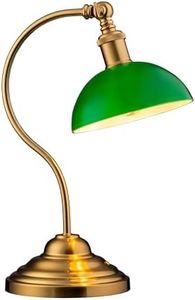 O'Bright Bankers - Cordless LED Table Lamp, Battery-Operated, Rechargeable, 3-Level Dimming, Universal USB-C Charging, 180° Swivel Head, Classic Green Glass Shade, Antique Brass