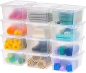 IRIS USA 17 Qt. Plastic Storage Container Bin with Latching Lid, Stackable Nestable Shoe Box Tote Shoebox Closet Organization School Art Supplies - Clear, 12 Pack