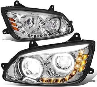 DNA MOTORINGHL-HAY-021-CH Pair of LED Dual Halo DRL Projector Headlights Compatible with 2008-2019 Kenworth T170 T270 T370, Chrome Housing