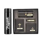 MODEFE Men Gift Combo of 5 - Customized Wallet, Name Key Ring, Passport Cover & Customized Eye Wear Cover with Name and Charm & 1 Hot & Cold Flask Smart Temperature Bottle 500ml (Black Color)