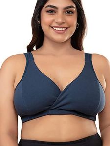 NYKD Cotton Maternity Bra for Women Feeding/Nursing, Removeable Pads, Wireless, Full Coverage with Overlap for Feeding (Slip on Bra)-NYB129-Dark blue M 75