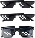 Thug Life Sunglasses,3 Pcs Men Women Glass 8 Bit Pixel Mosaic Glasses Photo Props Unisex Sunglass Pixel Glasses Silly Glasses - Black