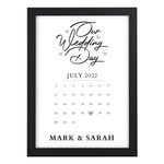 Beecreative Wedding Day Gifts For Bride and Groom - Personalised Wedding Date Calendar Gift - Our Wedding Day - A5, A4 Prints and Frame