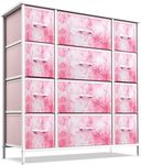 Sorbus Kids Dresser with 12 Drawers - Chest Organizer Unit with Steel Frame Wood Top & Handle, Fabric Bins for Clothes - Large Furniture for Bedroom Hallway Kids Room Nursery & Closet (Pink Tie-dye)
