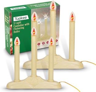 Tupkee Christmas Candolier Window Candles – with Flickering Bulbs – 3-Lights Indoor - Flameless Electric Window Candles Candelabra - 2 Pack