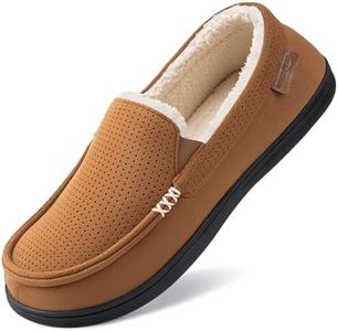HomeTop Men's Classic Moccasin Slippers Comfy Memory Foam Indoor House Shoes Classic Tan,11 US