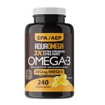 AquaOmega 3x Extra Strength EPA Omega-3 - Wild Caught Omega 3 Fish Oil Capsules with EPA, DHA and Vitamin D - 2452mg Omega 3 Supplements - 240 Softgels