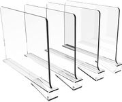 AOVEK 4 Pack Acrylic Shelf Dividers - Clear Organizer for Bedroom Kitchen Office Adjustable Acrylic Bookshelf for Organization