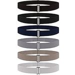 BELLE VOUS Invisible Elastic No Show Flat Belt Buckle Belts (6 Pack) - 6 Colours - Adjustable Stretch Non-Slip Waist Belt for Men and Women - For Jeans, Pants and Dresses