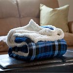 Lavish Home Reversible Plaid Fleece 50 x 60-Inch Machine-Washable Sherpa Throw – Cozy Blanket for Couch, Chair, or Bed (Blue), Polyester, 50" x 60"