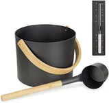 Navaris Black Sauna Kit - Essential Spa Accessory with Aluminium Sauna Bucket Ladle, Sand Timer - Set of 3 Accessories for Steam Room