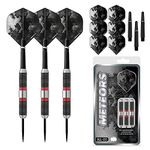 DESIGNA DARTS Meteors | 40g Premium 90% Tungsten Heavy Barrel Steel Tip Dart Set, M3, Black & Red (D8650)