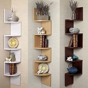 5 Tier Large Corner Shelf Wall Mount Zig Zag DVD CD Storage Home Display Decor for Bedroom Living Room Bathroom Kitchen Office (White)