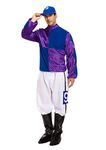 HENBRANDT Adult Men’s Blue and Purple Horse Jockey Outfit with Peaked Hat and Boot Covers Sports Fancy Dress Costume Racing Jockey Dress Up Outfit One Size Mens Fancy Dress Costume