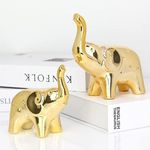 JIMBON A Pair Gold Elephant Statue Home Decor, Sculpture Elephant Ornaments For Living Room Office Desktop Bookshelf,Mother Child Elephant Decorative Home Accessories For Mother'S Day