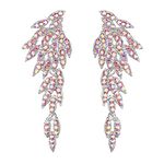 BriLove Wedding Bridal Chandelier Earrings, Art Deco Angel Wings Rhinestone Retro Statement Earrings for Women Long Drop Dangling Pastel Color Silver-Tone