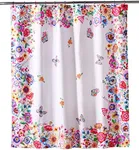 Maison d' Hermine Shower Curtain 100% Cotton Single Panel Washable Curtains, Easy Hanging with 12 Button Holes for Bathrooms, Happy Florals (70"x72")