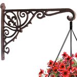 Durable Cast Iron Plant Hook Hanger Wall Mounted 12" Deep Outdoor Indoor Hanging Planters Flower Flowering Plants Pot Basket Hook Bird Feeder Wind Chime Lanterms Hanger Hook Utility Hook Hardware Bracket (12" Deep)