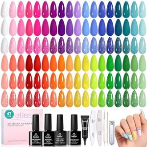 beetles Summer Gel Polish Set - 36 Colors Neon Gel Nail Polish Pink Red Green Blue Yellow Nail Polish with 4Pcs Base Top Coat Soak off Colorful Holidays Collection UV Gel Nail Art Gifts for Women