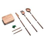 Outlery Full Set | Portable & Reusable Stainless Steel Travel Cutlery Set and Reusable Chopsticks with Case for Camping, Picnic, Office and On-The-Go (Pocket Sized Flatware Set) (Rose Gold)