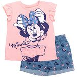 Disney Minnie Mouse Toddler Girls Graphic T-Shirt and Shorts Outfit Set Light Pink/Light Blue 4T