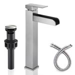 Lexdale Brushed Nickel Tall Vessel Sink Faucet 1 Hole - Waterfall Bathroom Faucet Single Handle, Lavatory Vanity Pop-up Drain & Supply Lines Assembly, Faucet for Farmhouse Basement RV, MP0102BN